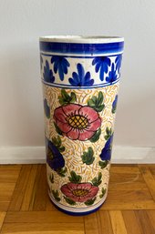 Italian Hand Painted Ceramic Umbrella Stand, Modern