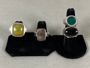 Four Sterling Silver Statement Rings Set With Semiprecious Stones