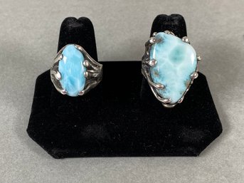 Two Sterling Silver Rings With Turquoise Style Stones