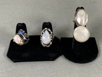 Four Sterling Silver Statement Rings Set With White Stones