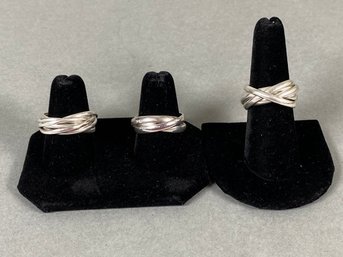 Three Sterling Silver Interlocking Band Rings