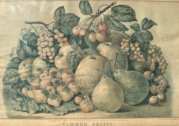 Currier & Ives, Summer Fruit, Hand Colored Lithograph, 1861, Probably First Edition