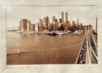 Vintage Photograph Of The New York City Skyline With Twin Towers View From The Brooklyn Bridge By Akidoni