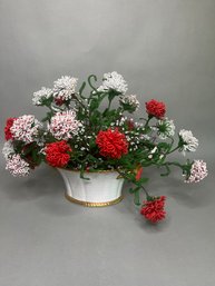 Hand Beaded Flowers In Porcelain Basket