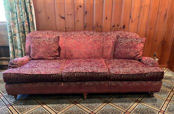 Stanford Furniture Company, George Smith Style Ruby Red Chenille Damask Upholstered Sofa