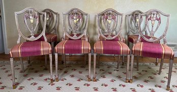 Eight Hepplewhite Style Paint Decorated Shield Back Side Chairs