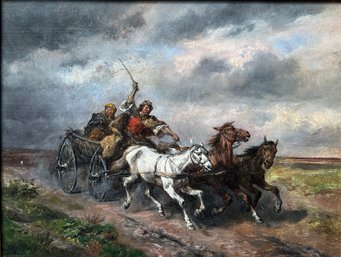 Unknown Artist Maybe Freidlander,  Russia Scene Horse And Carriage, Oil On Panel