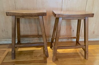 Pair Of Saddle Seat Wood Stools