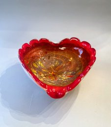 Red Murano Glass Bowl With Gold Dust Decoration