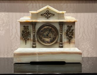 Neo-Classical Style Banded Onyx/marble Mantle Clock, Paris. C. 1920s