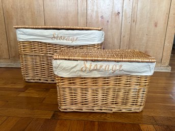 Set Of Woven Rattan Storage Baskets/Chests With Liners(2)