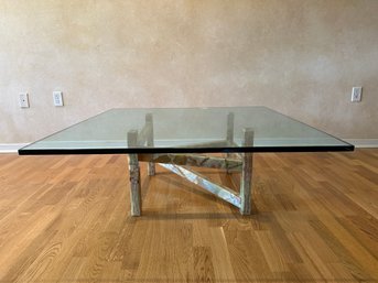 Modernist Coffee Table With Green Onyx Base And Glass Top, Circa 1970