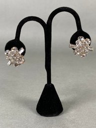 Pair Of Sterling Silver And Rhinestone Vintage Clip On Earrings