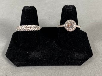 Swarovski Round Halo Crystal Ring With Paved Band With Swarovski Pave Crystal Dome Ring