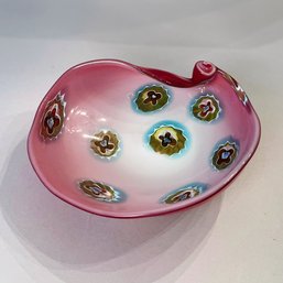 Red Murano Glass Bowl With Millefiori Decoration