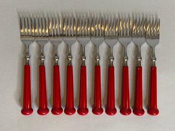 Collection Of Oxford Hall Cherry Red Handle Forks