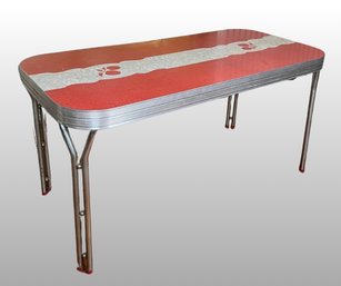 Vintage Retro Formica And Metal Dinette Table With Apple Decoration, Circa 1950