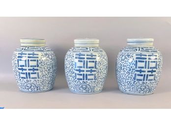 Chinese Underglaze Blue And White Ginger Jars And Covers, 20th Century