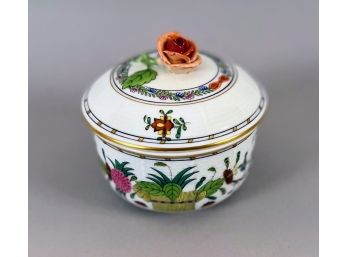 Herend 'Indian Basket, Multicolor' Sugar Bowl With Lid Featuring A Rose Knob