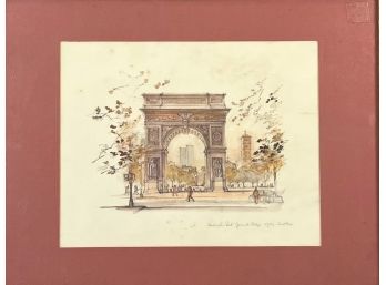 Signed Watercolor Of Washington Arch, Greenwich Village, NYC.