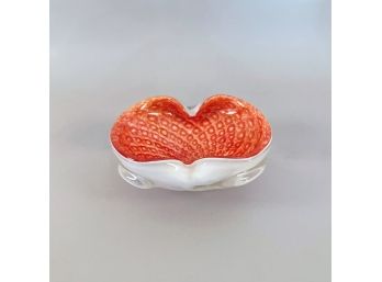 Murano Glass Ash Tray In Red And Orange With Gold Flecks And Bubbles, 1950-1960