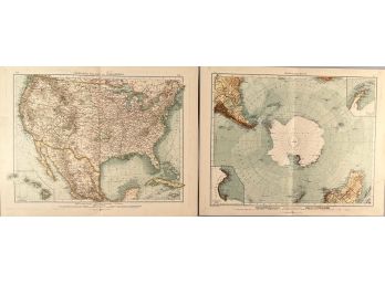 Two German Maps: The United States Of North America And The South Pole