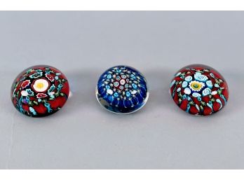 Three Murano Glass Millefiori Paperweights