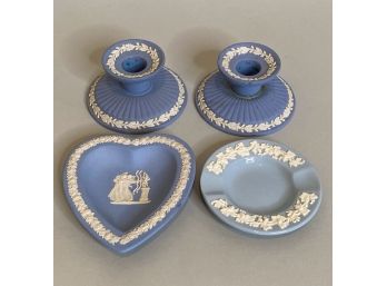 Wedgwood Jasperware Candle Sticks With Heart Bowl And Queensware Ash Tray