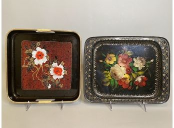 Two Vintage  Serving Trays With Floral Decoration: One By Lleha