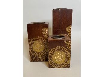 Set Of Wooden Candle Stick Holders
