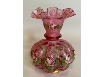 Fenton Charleton Hand Painted Cranberry Vase