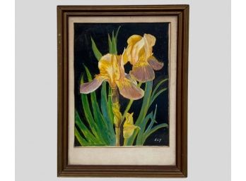 Irises Watercolor Painting, Signed ELY