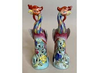 Chinese Export Porcelain Famille Rose Phoenix Figurines, 20th Century