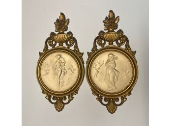 Pair Of Mid Century Syroco Hollywood Regency Style Greek Goddess Cameo Wall Plaques