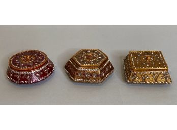 Indian Trinket Boxes With Copper Rope Inlay C.1990
