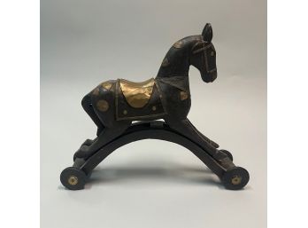 Decorative Table Top Wooden Rocking Horse On Wheels