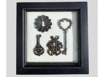 Shadow Box Of Fancy Antique Style Keys And Escutchens