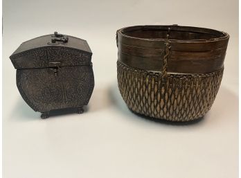 Decorative Basket And Moroccan Style Embossed Metal Box