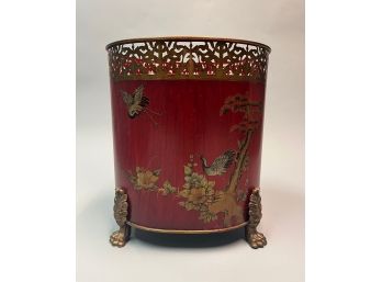 Asian Inspired Red Decorative Basket With Paw Feet