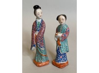 Pair Of Chinese Export Porcelain Famille Rose Figurines, 20th Century