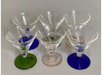 Six Cordial Cups With Colored Glass Base