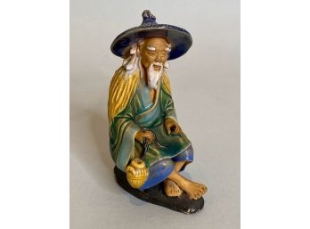 Chinese Mud Man Fishing Figurine