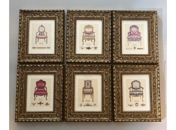 Set Of Six Framed Prints Depcting Antique Chair Styles
