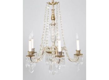 Neoclassical Silvered Metal And Glass Five Light Chandelier