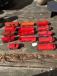 Red Cabooses And Freight Cars