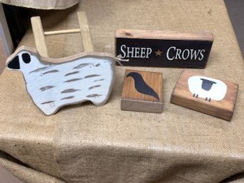 Adorable Sheep Stool And Thick Wood Sheep & Crows Signs