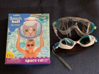 New In Box Space Cat Beach Ball With Two Pairs Of Speedo Goggles