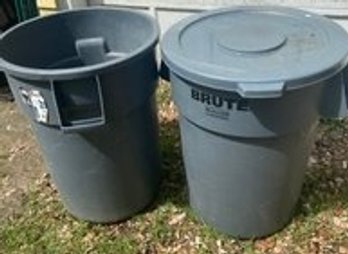Two Brute Garbage Cans With One Roller