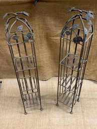 Pair Of Beautiful Iron Shelves With Twisted Ivy Tops
