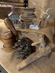 Block Island Lighthouse, Rope Spool, Wood Pelican, Vintage Spigot